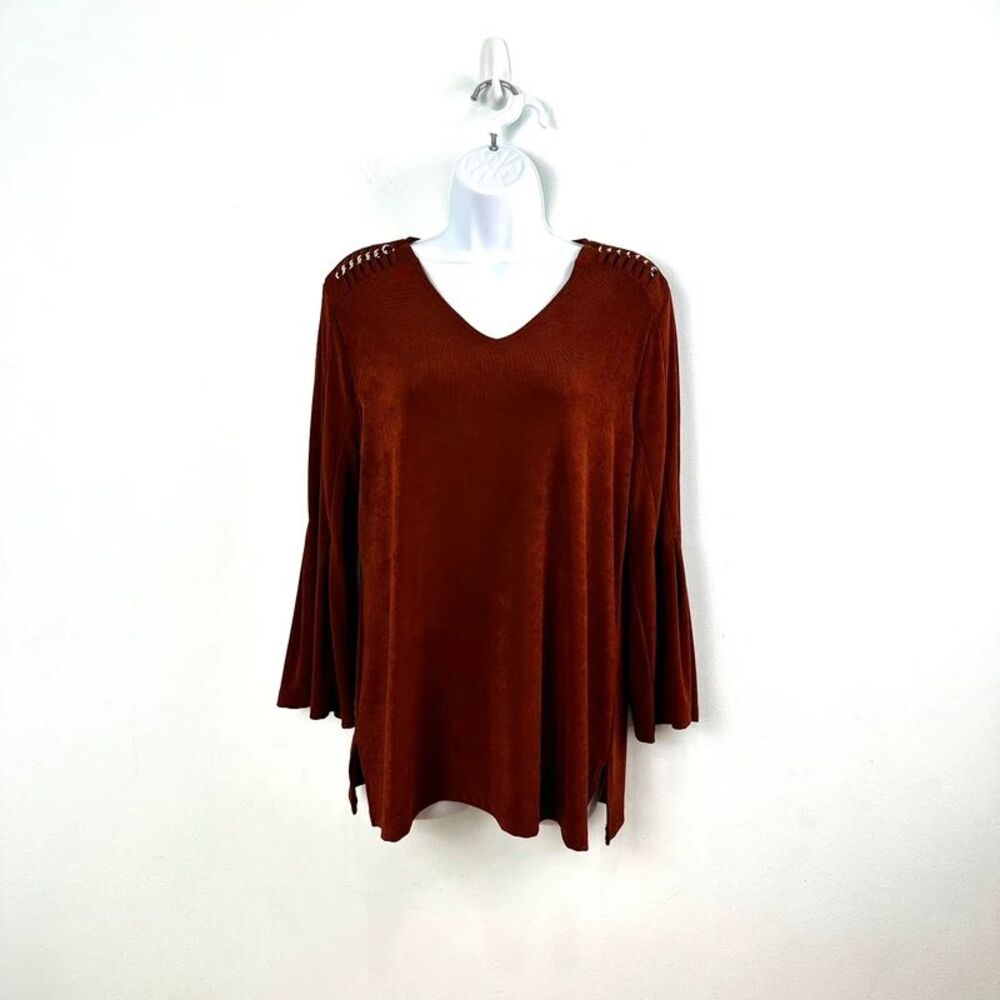 Chico's Travelers Long Sleeve Rust Bell Sleeve Blouse Size 1 (M/8)